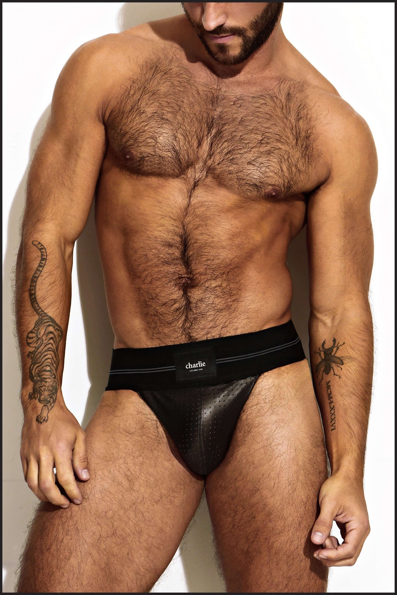 Charlie by Matthew Zink Mens Underwear Perforated Leather Pro Thong